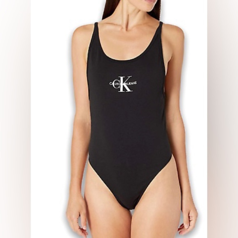 NWT Calvin Klein Bodysuit Monogram Logo Scoop neck size L